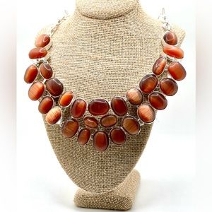 Orange-Brown Cats Eye Statement Necklace